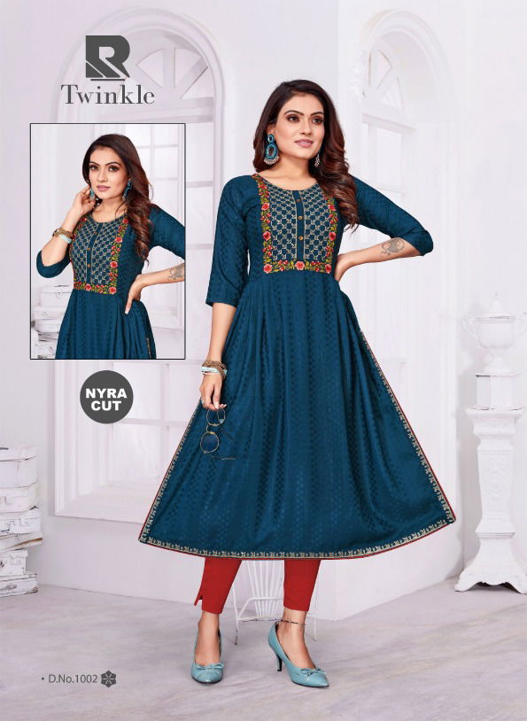 Raashi Twinkle Fancy Designer Wear Wholesale Embroidery Kurtis Catalog